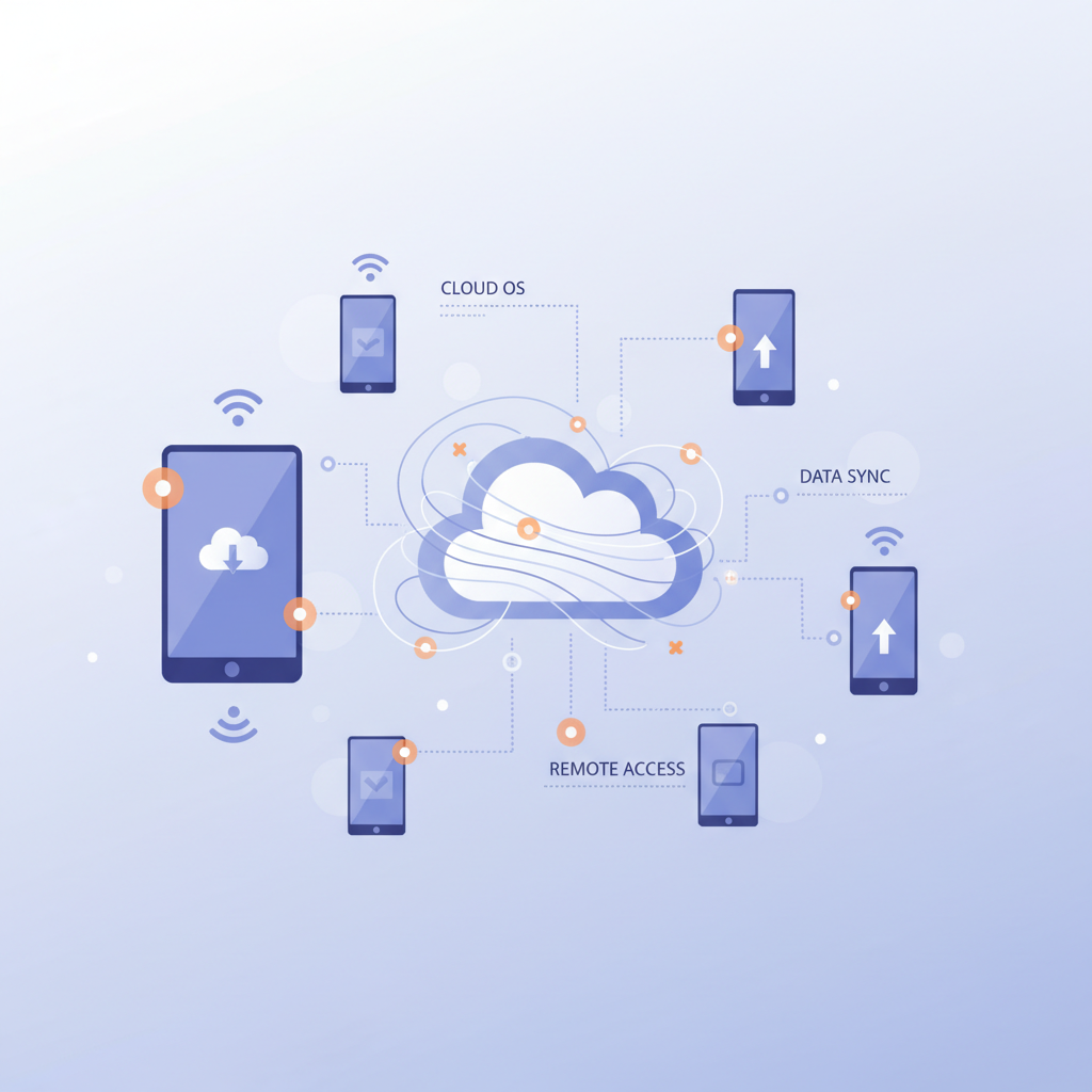 云手机与云端连接的抽象插图