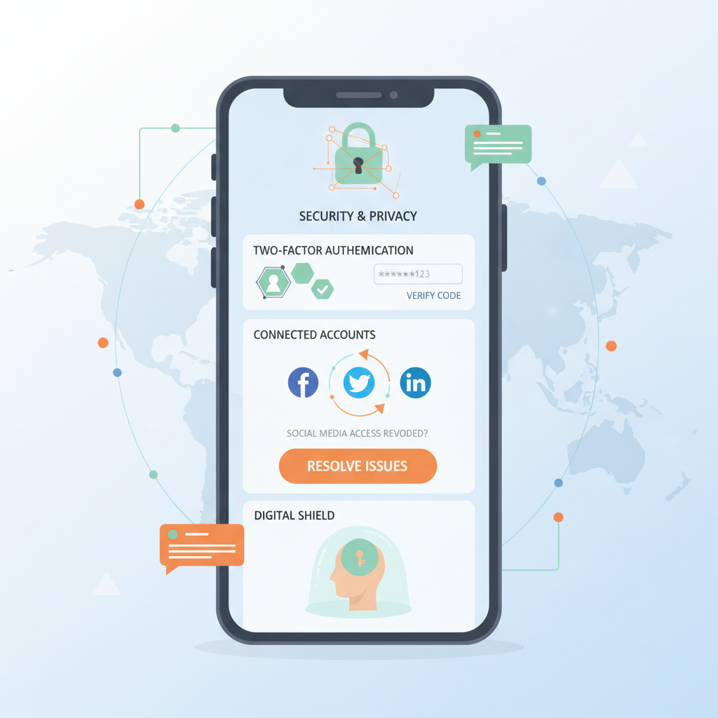 手机展示安全设置界面，象征解决技术问题