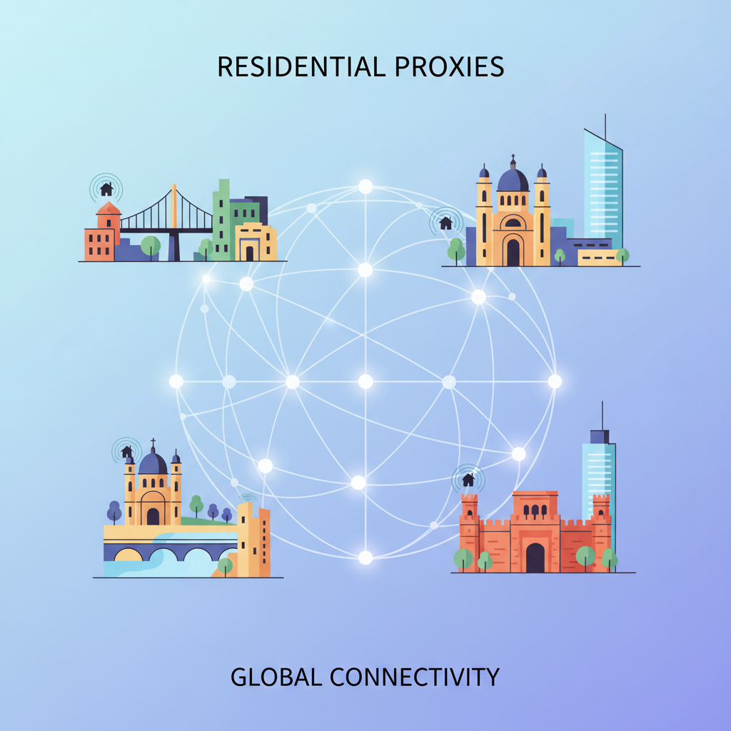 住宅代理连接全球城市网络的抽象插图